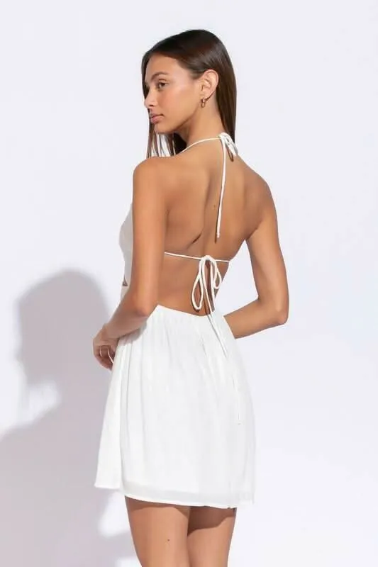 Monika White Cutout Halter Mini Dress sold by Boho Pink product image thumbnail 5