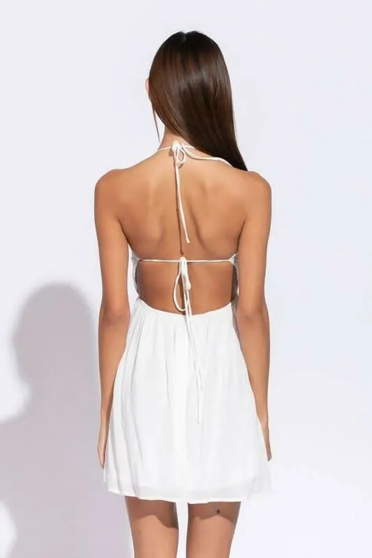 Monika White Cutout Halter Mini Dress sold by Boho Pink product image thumbnail 3