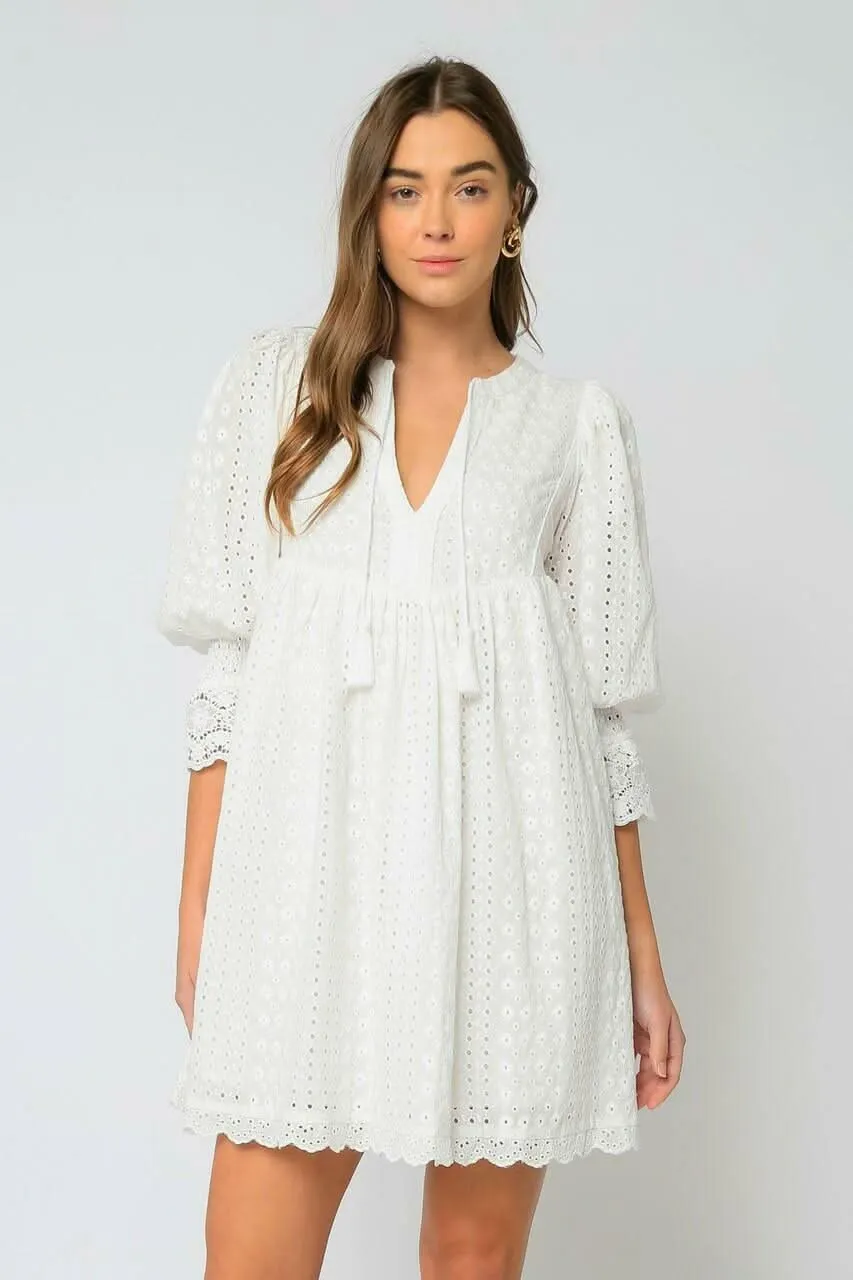 Edwina White Eyelet Shift Dress sold by Boho Pink