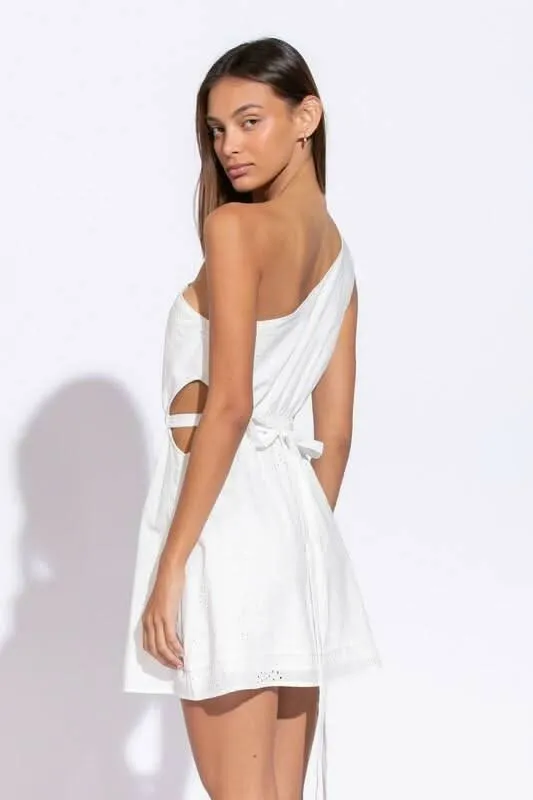 Poised For Grace White Eyelet One Shoulder Flare Dress sold by Boho Pink product image thumbnail 4