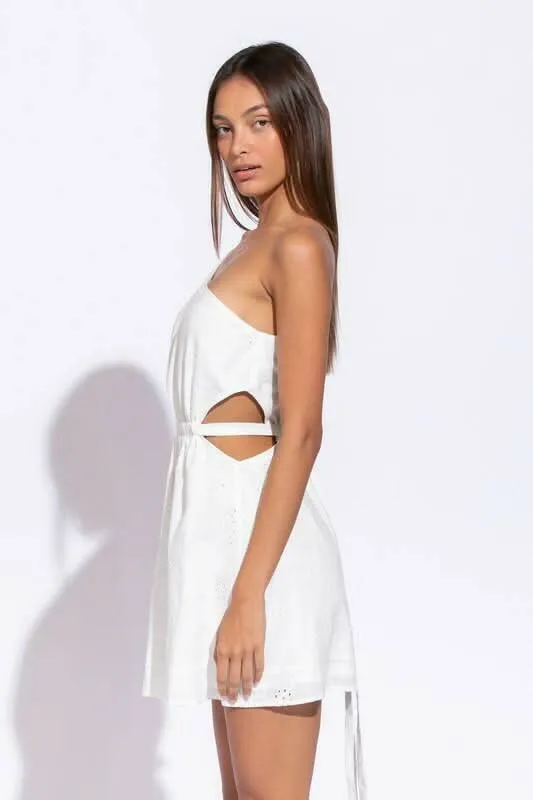 Poised For Grace White Eyelet One Shoulder Flare Dress sold by Boho Pink product image thumbnail 2