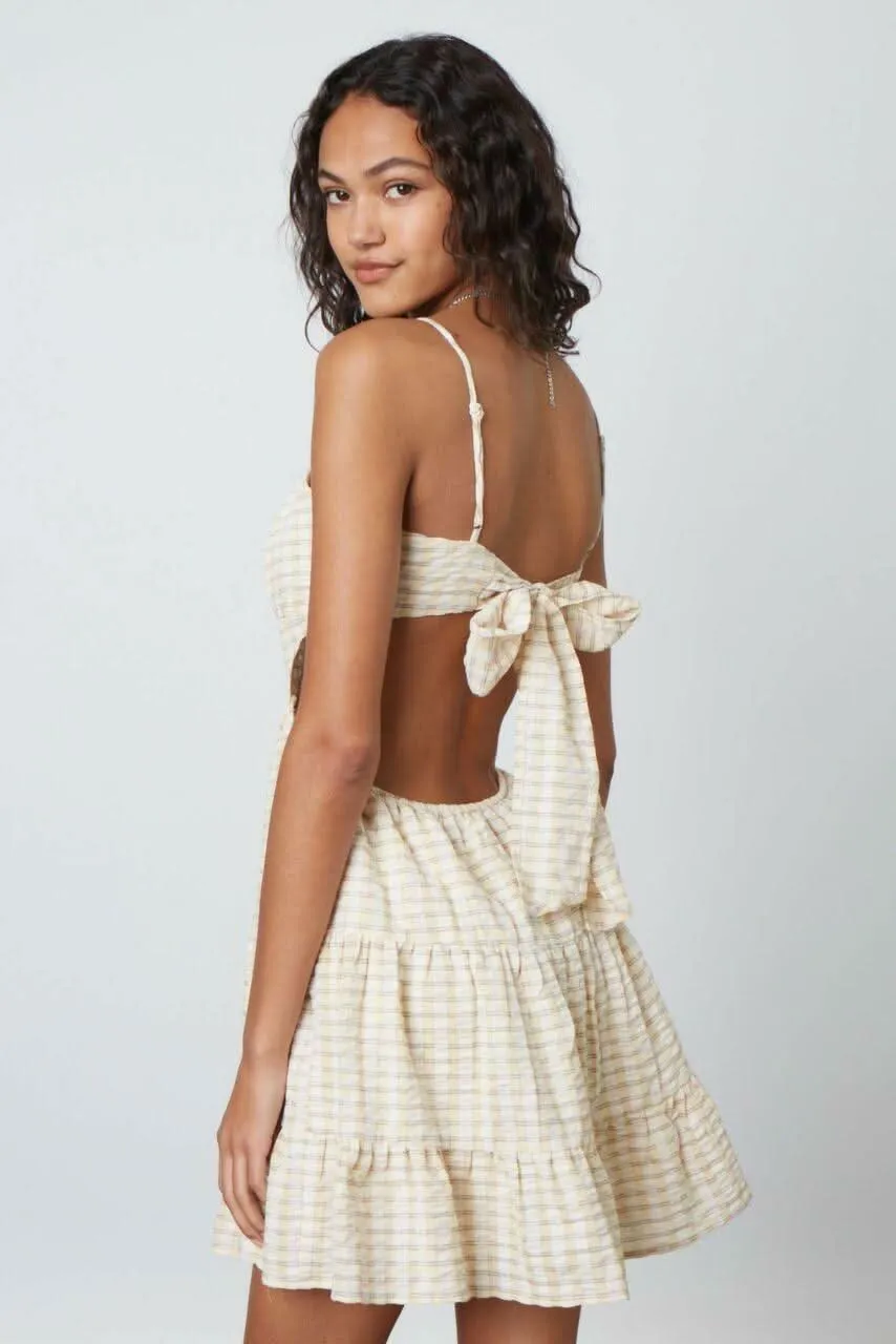 Juliet Yellow Stripe Print Backless Ruffled Mini Dress sold by Boho Pink product image thumbnail 2