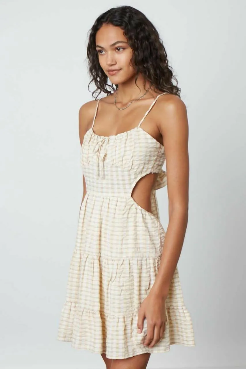 Juliet Yellow Stripe Print Backless Ruffled Mini Dress sold by Boho Pink product image thumbnail 3