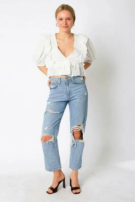 Take Me With You White Eyelet Puff Sleeve Top sold by Boho Pink product image thumbnail 2