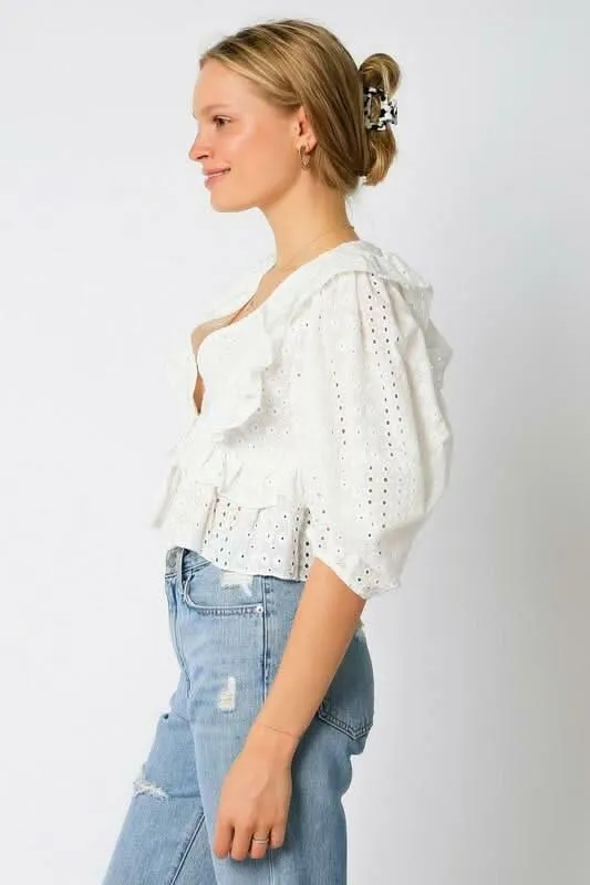Take Me With You White Eyelet Puff Sleeve Top sold by Boho Pink product image thumbnail 3