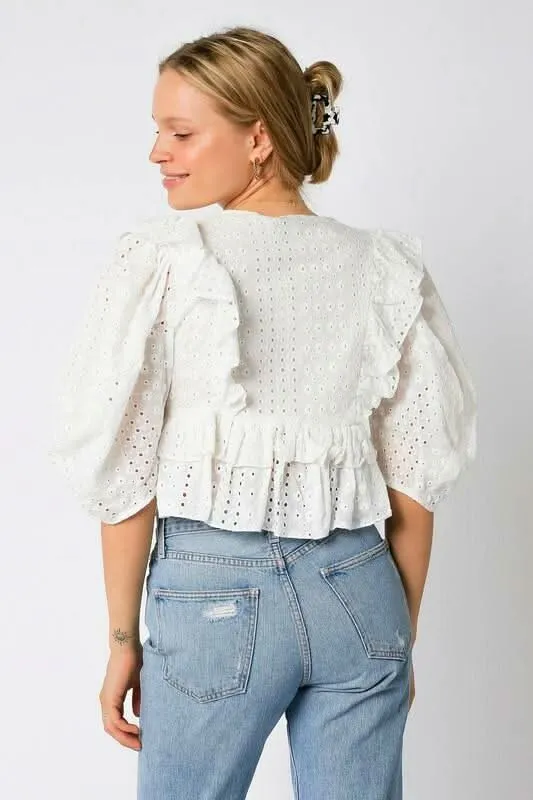 Take Me With You White Eyelet Puff Sleeve Top sold by Boho Pink product image thumbnail 4