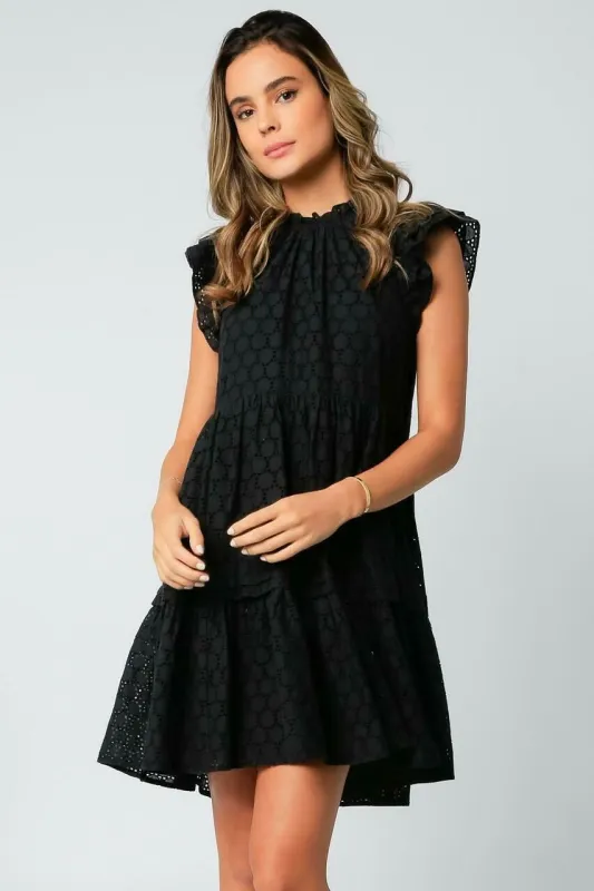 Dionne Black Eyelet Flutter Sleeve Dress made by Olivaceous