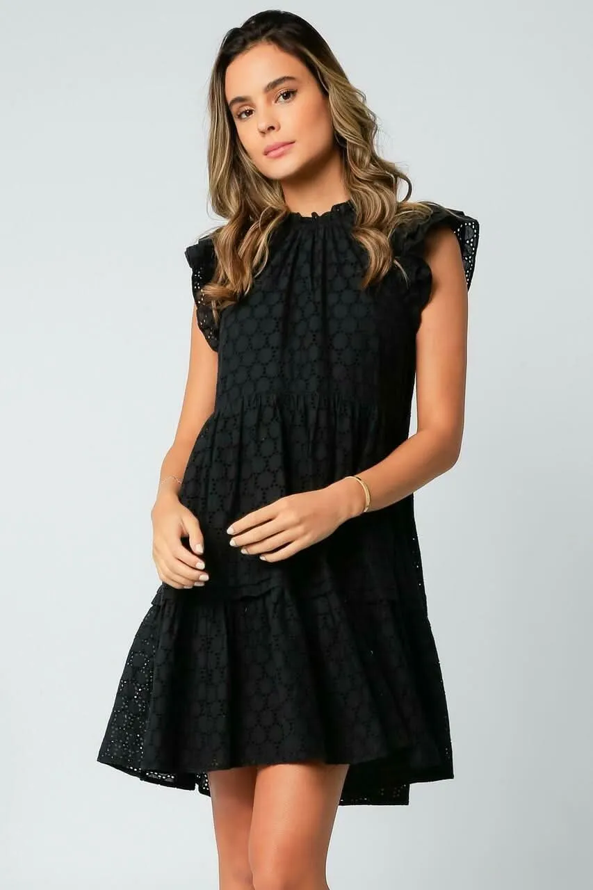 Dionne Black Eyelet Flutter Sleeve Dress sold by Boho Pink