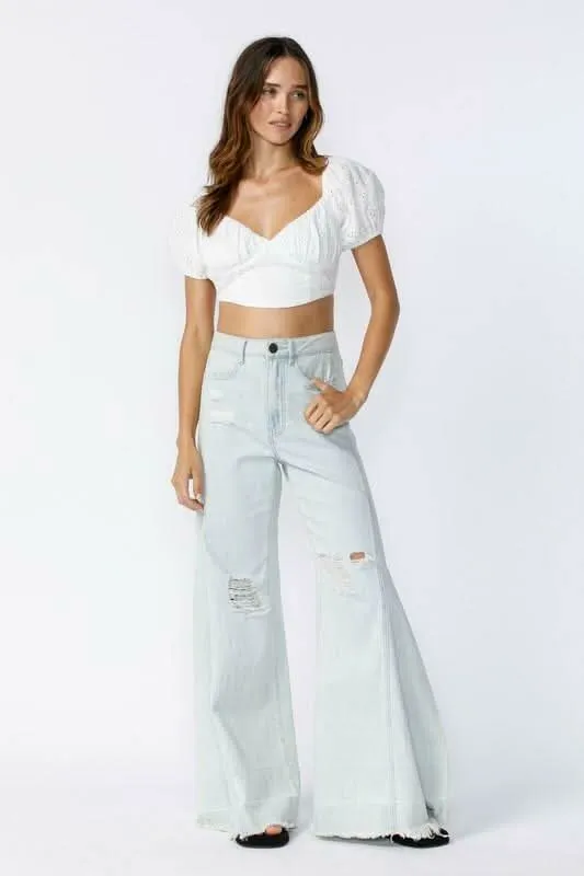 Ramona White Eyelet Backless Puff Sleeve Crop Top sold by Boho Pink product image thumbnail 3