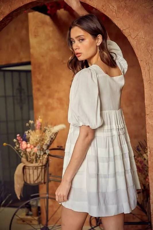 Camille White Puff Sleeve Mini Dress sold by Boho Pink product image thumbnail 4