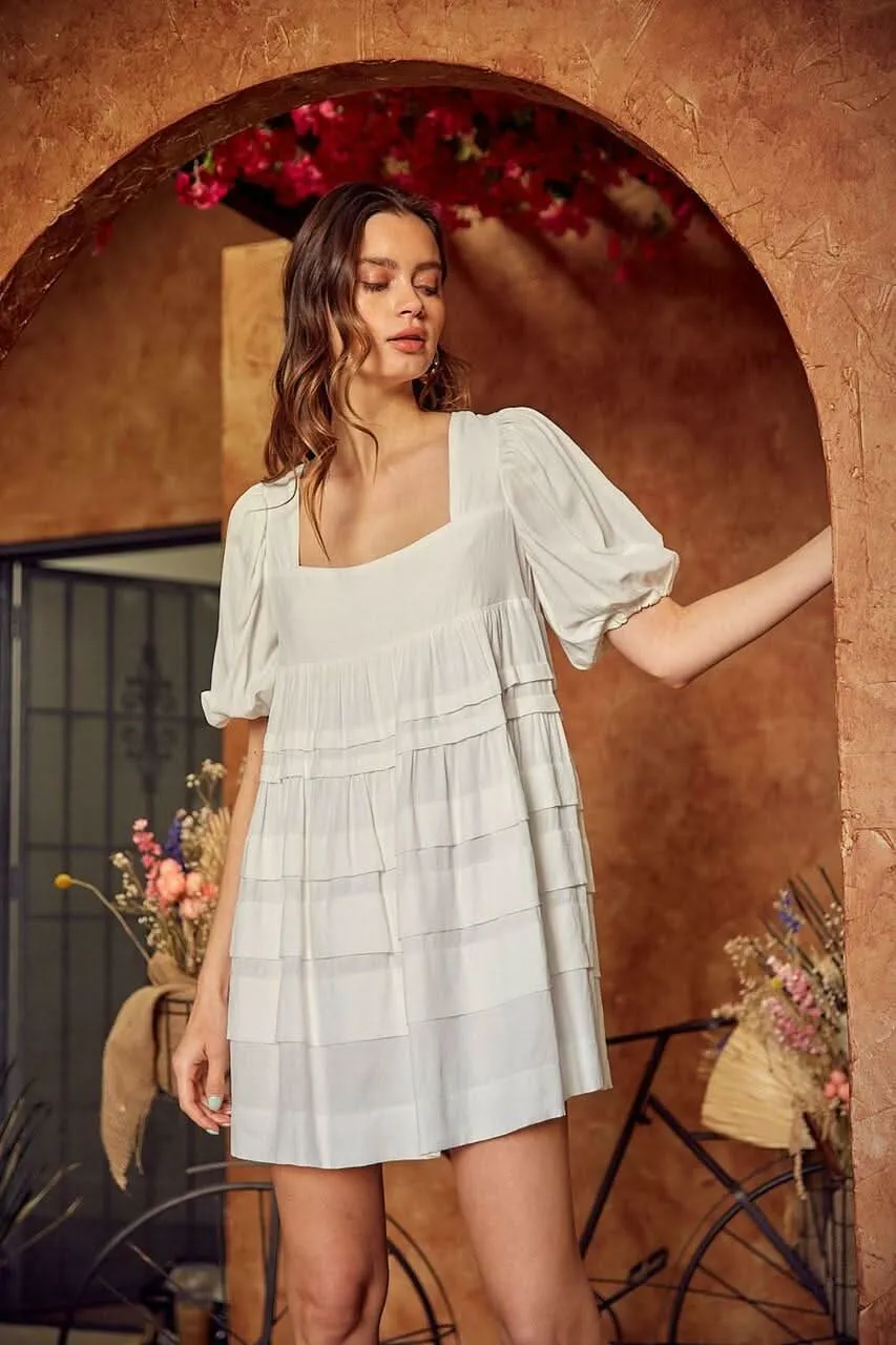 Camille White Puff Sleeve Mini Dress sold by Boho Pink