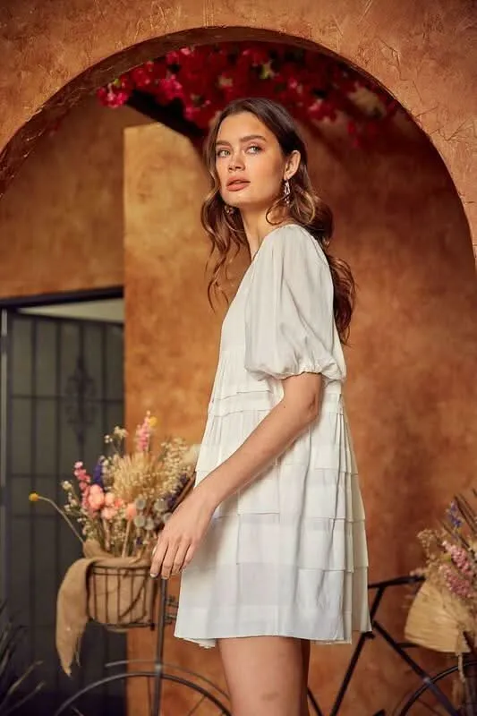 Camille White Puff Sleeve Mini Dress sold by Boho Pink product image thumbnail 5