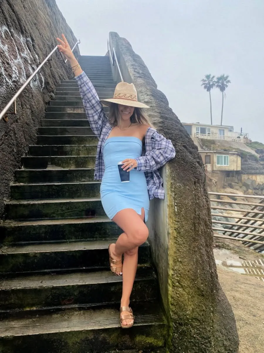 On My Mind Light Blue Strapless Mini Dress sold by Boho Pink product image thumbnail 3