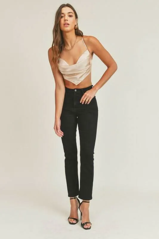 Meghan Taupe Satin Cowl Neck Crop Top sold by Boho Pink product image thumbnail 3