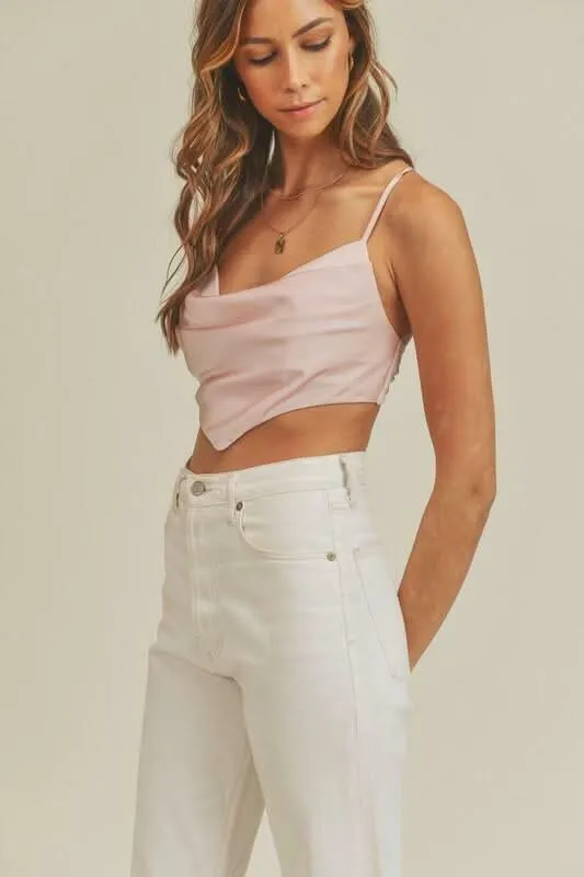 Meghan Pink Satin Cowl Neck Crop Top sold by Boho Pink product image thumbnail 5
