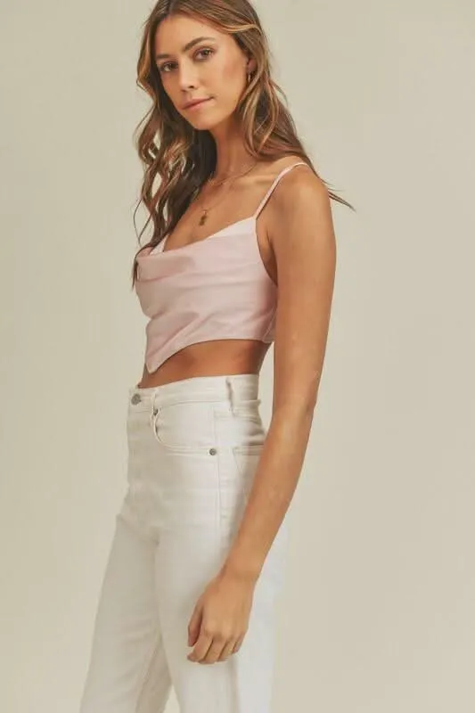 Meghan Pink Satin Cowl Neck Crop Top sold by Boho Pink product image thumbnail 2