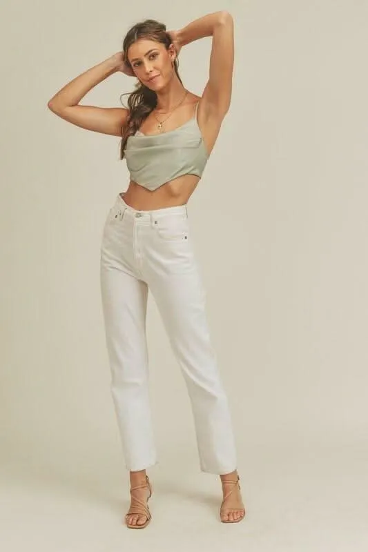Meghan Sage Satin Cowl Neck Crop Top sold by Boho Pink product image thumbnail 3