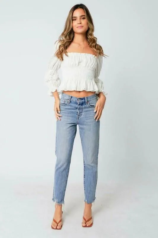 Tyler White Eyelet Puff Sleeve Top sold by Boho Pink product image thumbnail 3
