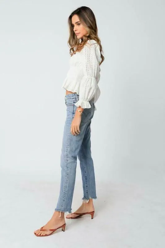 Tyler White Eyelet Puff Sleeve Top sold by Boho Pink product image thumbnail 4