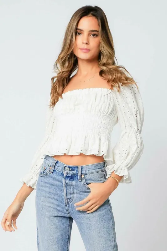 Tyler White Eyelet Puff Sleeve Top sold by Boho Pink