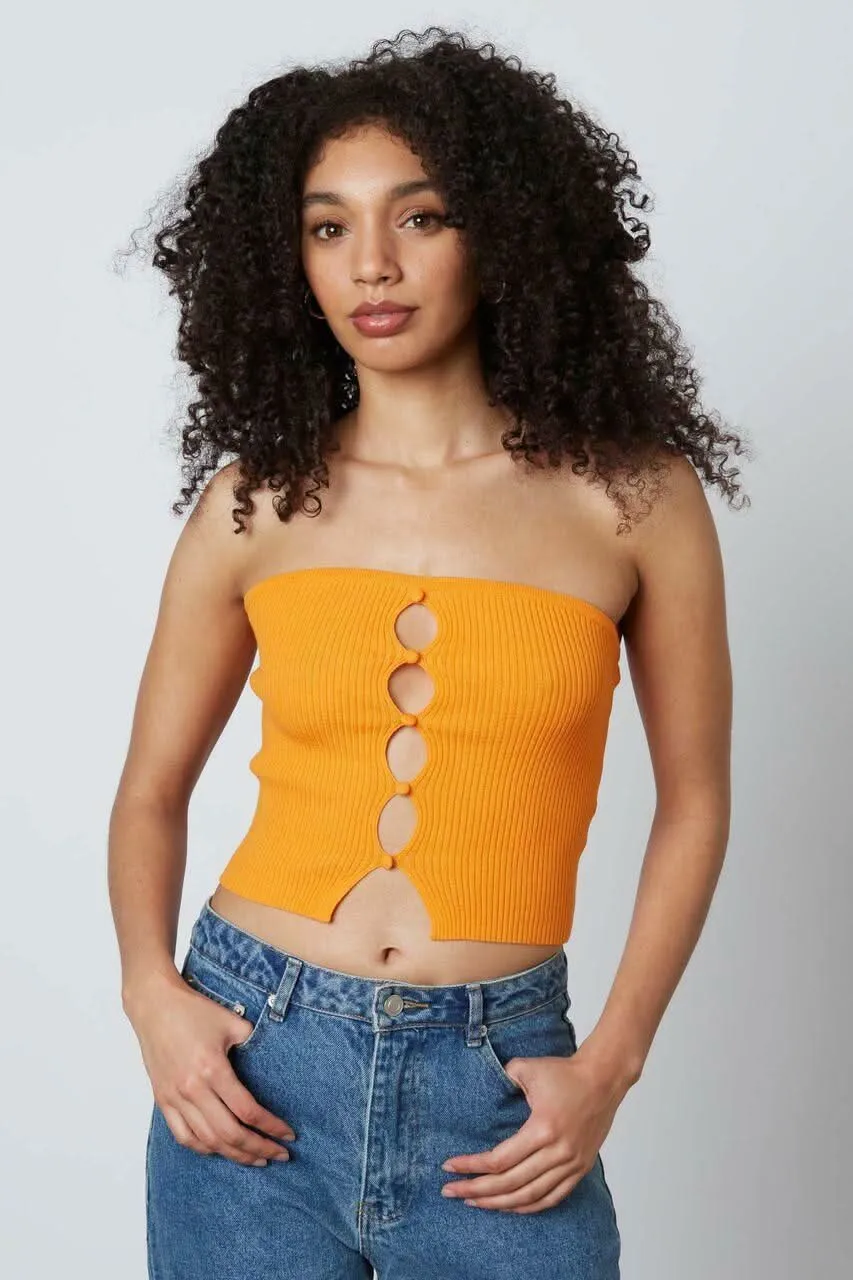 Cheri Mango Orange Ribbed Knit Tube Top sold by Boho Pink