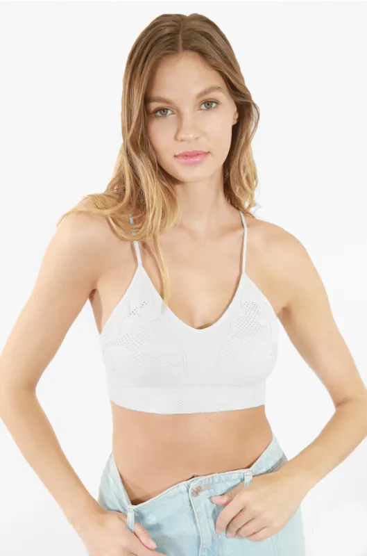 NIKIBIKI White Lace Embroidered Bralette sold by Boho Pink