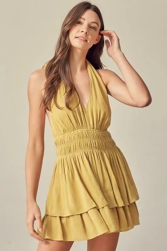 Tracie Golden Kiwi Halter Romper sold by Boho Pink