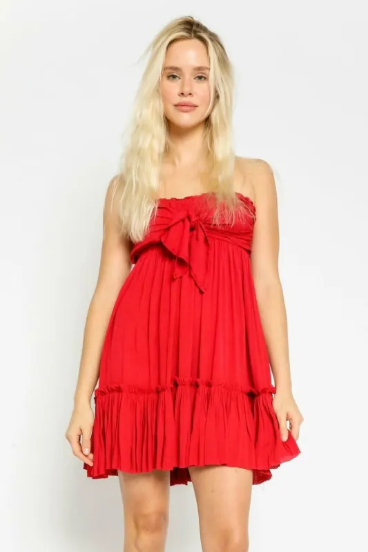 Canyon Sunset Bombshell Red Strapless Mini Dress sold by Boho Pink