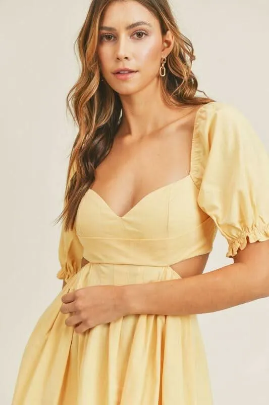 Breaking Hearts Yellow Puff Sleeve Mini Dress sold by Boho Pink product image thumbnail 2