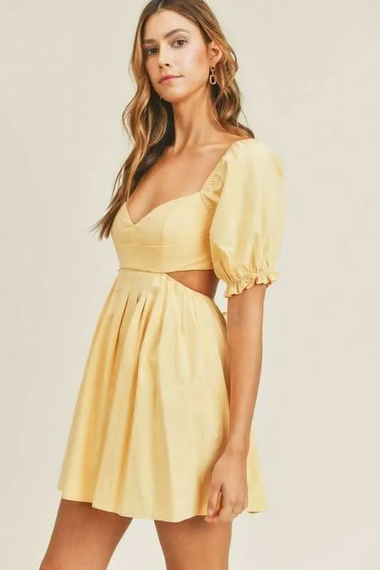 Breaking Hearts Yellow Puff Sleeve Mini Dress sold by Boho Pink product image thumbnail 4