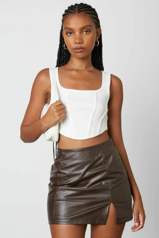 You're the Reason Espresso Vegan Leather Mini Skirt sold by Boho Pink