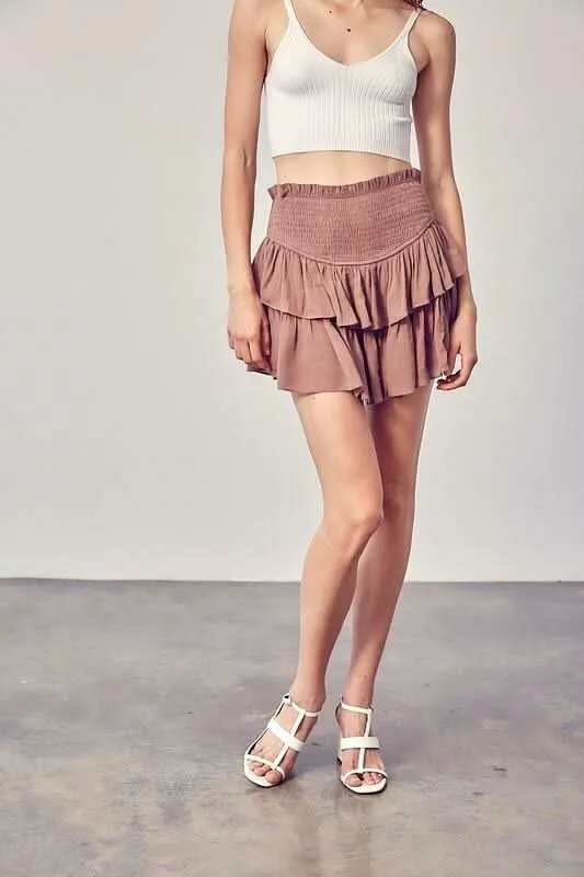 Monaco Dark Beige Ruffled Skort sold by Boho Pink