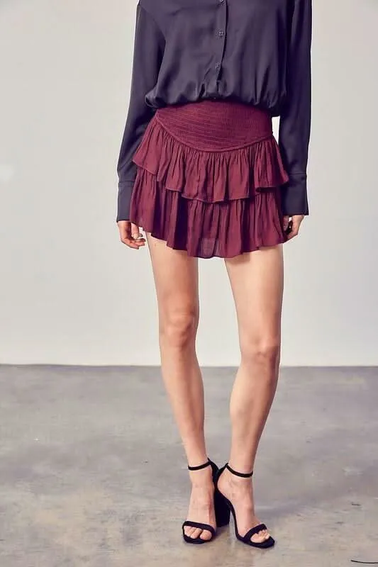 Monaco Ox Blood Red Ruffled Skort sold by Boho Pink