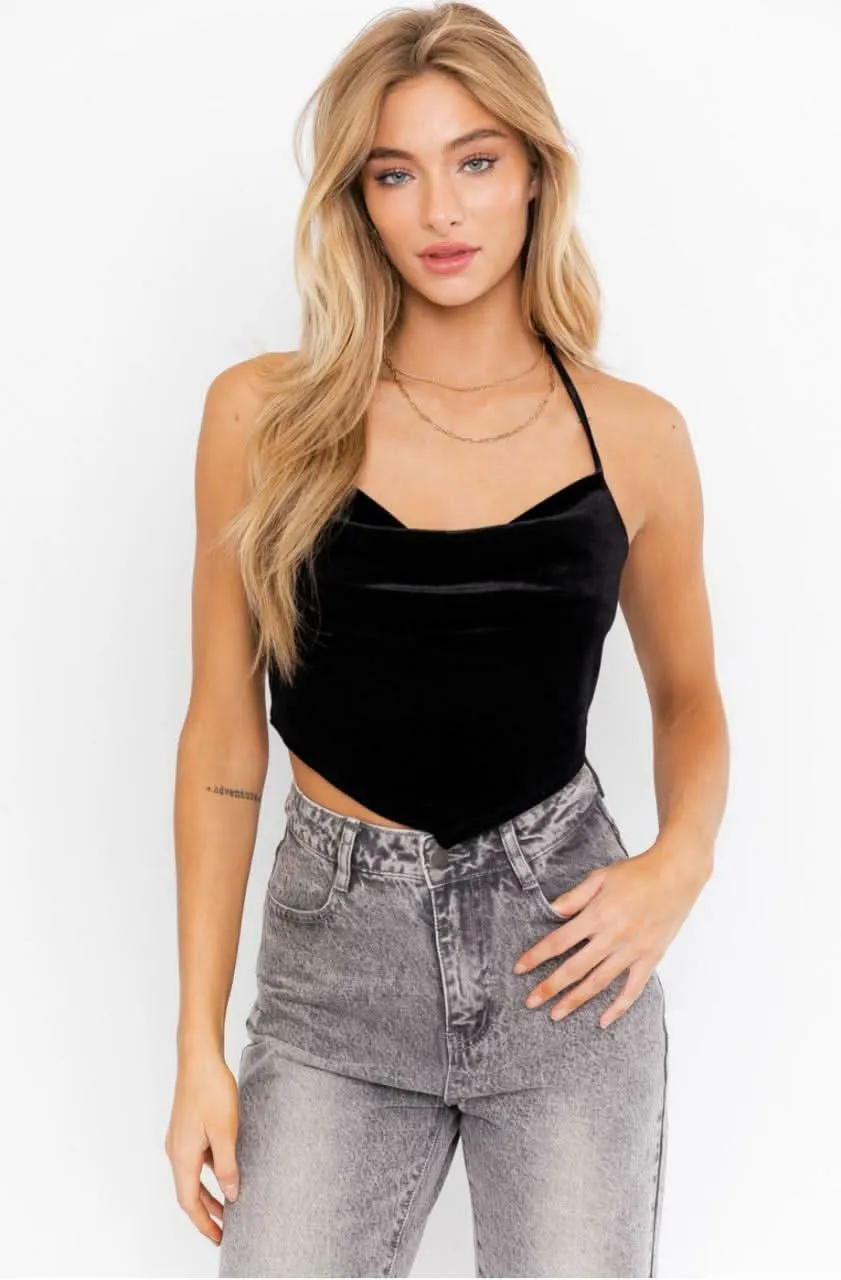 Clara Black Velvet Halter Crop Top sold by Boho Pink product image thumbnail 5