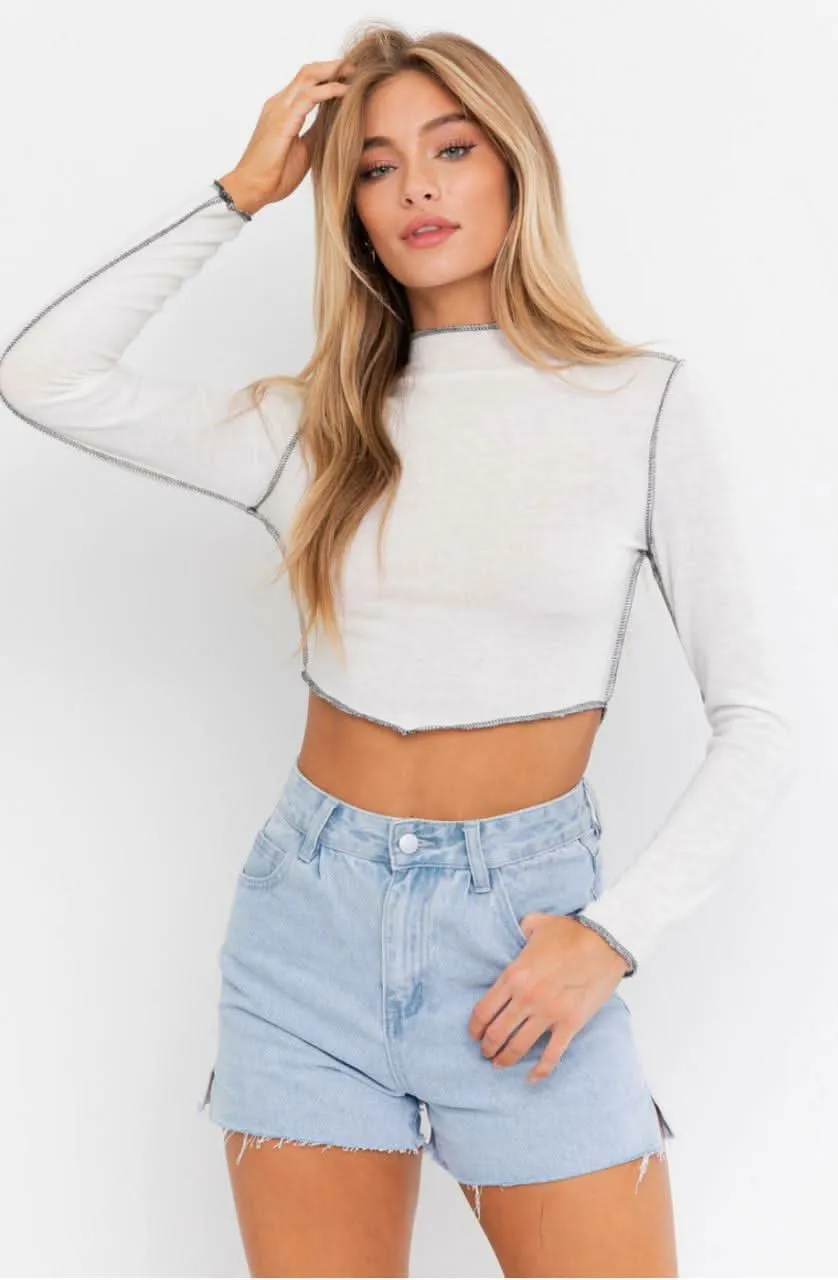 Letta White Mock Neck Crop Top sold by Boho Pink