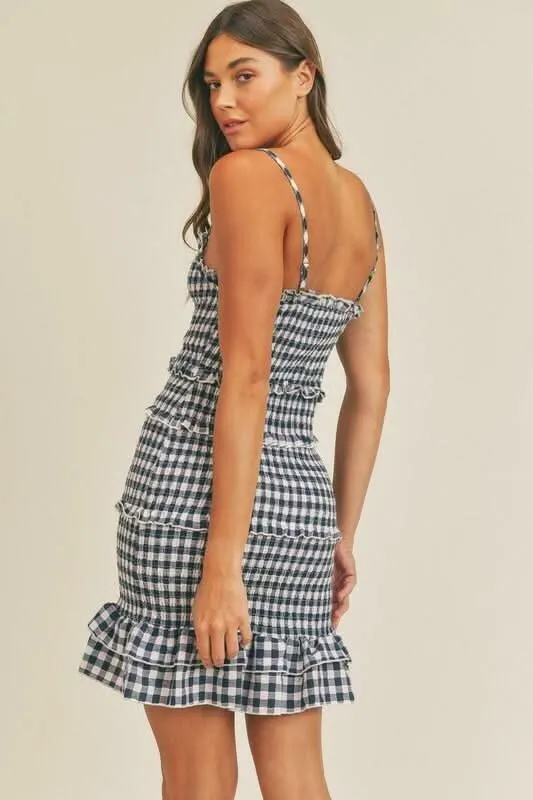 Lily Navy Blue Gingham Smocked Ruffle Mini Dress sold by Boho Pink product image thumbnail 3