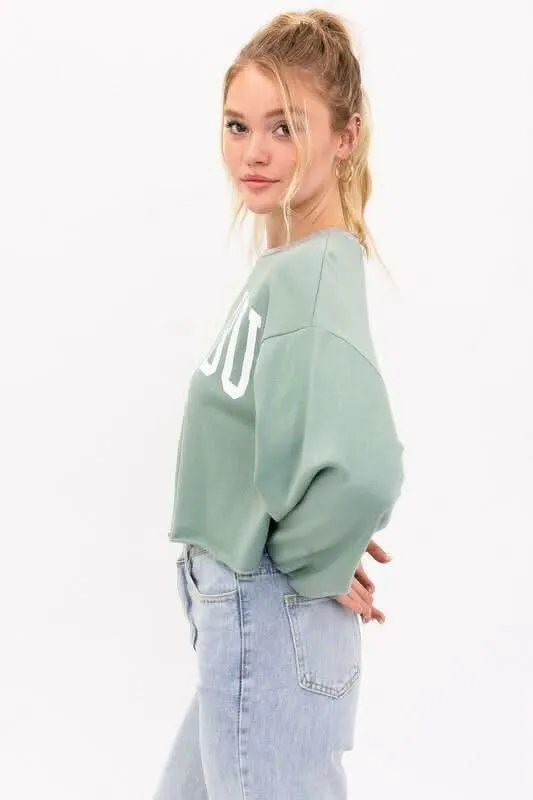 Malibu Grey and Sage Graphic Cropped Sweatshirt sold by Boho Pink product image thumbnail 4