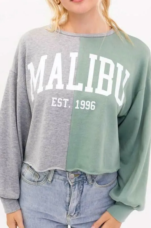 Malibu Grey and Sage Graphic Cropped Sweatshirt sold by Boho Pink product image thumbnail 5
