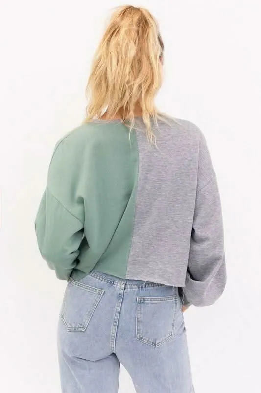 Malibu Grey and Sage Graphic Cropped Sweatshirt sold by Boho Pink product image thumbnail 2