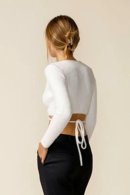 Mimi White Wrap Cropped Sweater Top sold by Boho Pink product image thumbnail 4