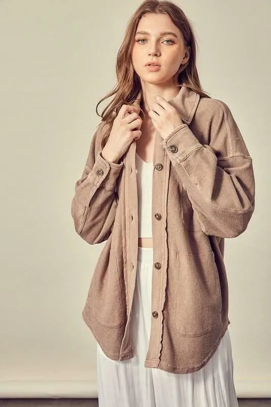 Good Time Dark Taupe Long Sleeve Button Down Top made by Mustard Seed