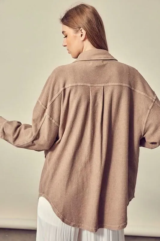 Good Time Dark Taupe Long Sleeve Button Down Top sold by Boho Pink product image thumbnail 5