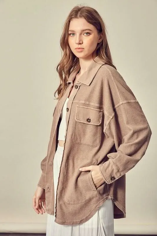 Good Time Dark Taupe Long Sleeve Button Down Top sold by Boho Pink product image thumbnail 3