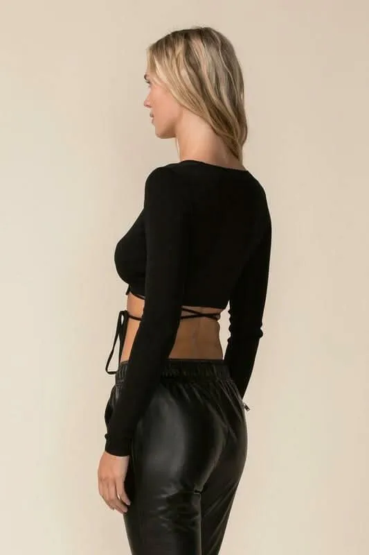 Falling For You Black Wrap Cropped Sweater Top sold by Boho Pink product image thumbnail 5