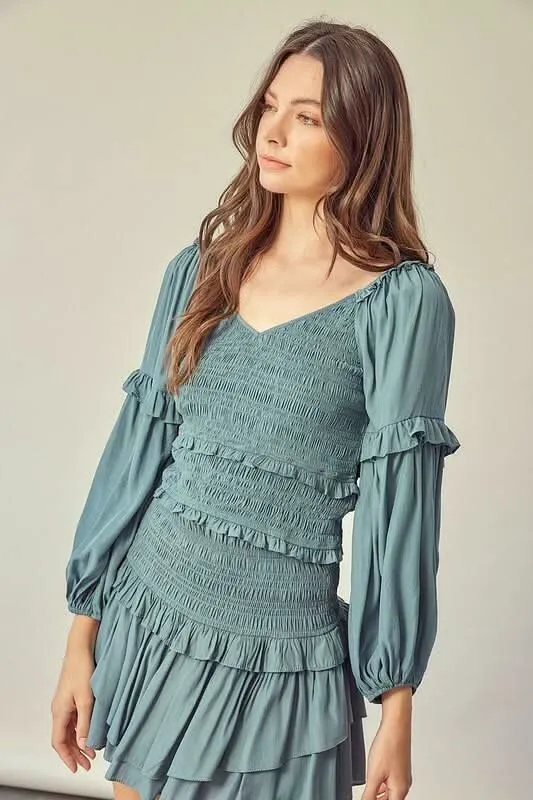 Seminal Moments Faded Green Smocked Long Sleeve Dress Set sold by Boho Pink product image thumbnail 3