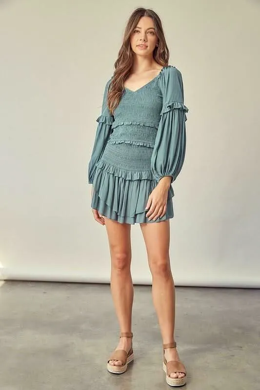 Seminal Moments Faded Green Smocked Long Sleeve Dress Set sold by Boho Pink product image thumbnail 4