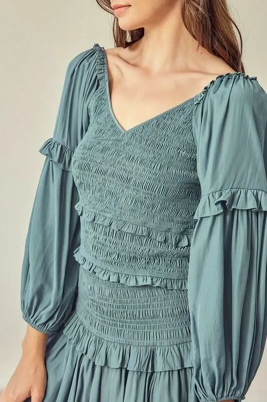 Seminal Moments Faded Green Smocked Long Sleeve Dress Set sold by Boho Pink product image thumbnail 5