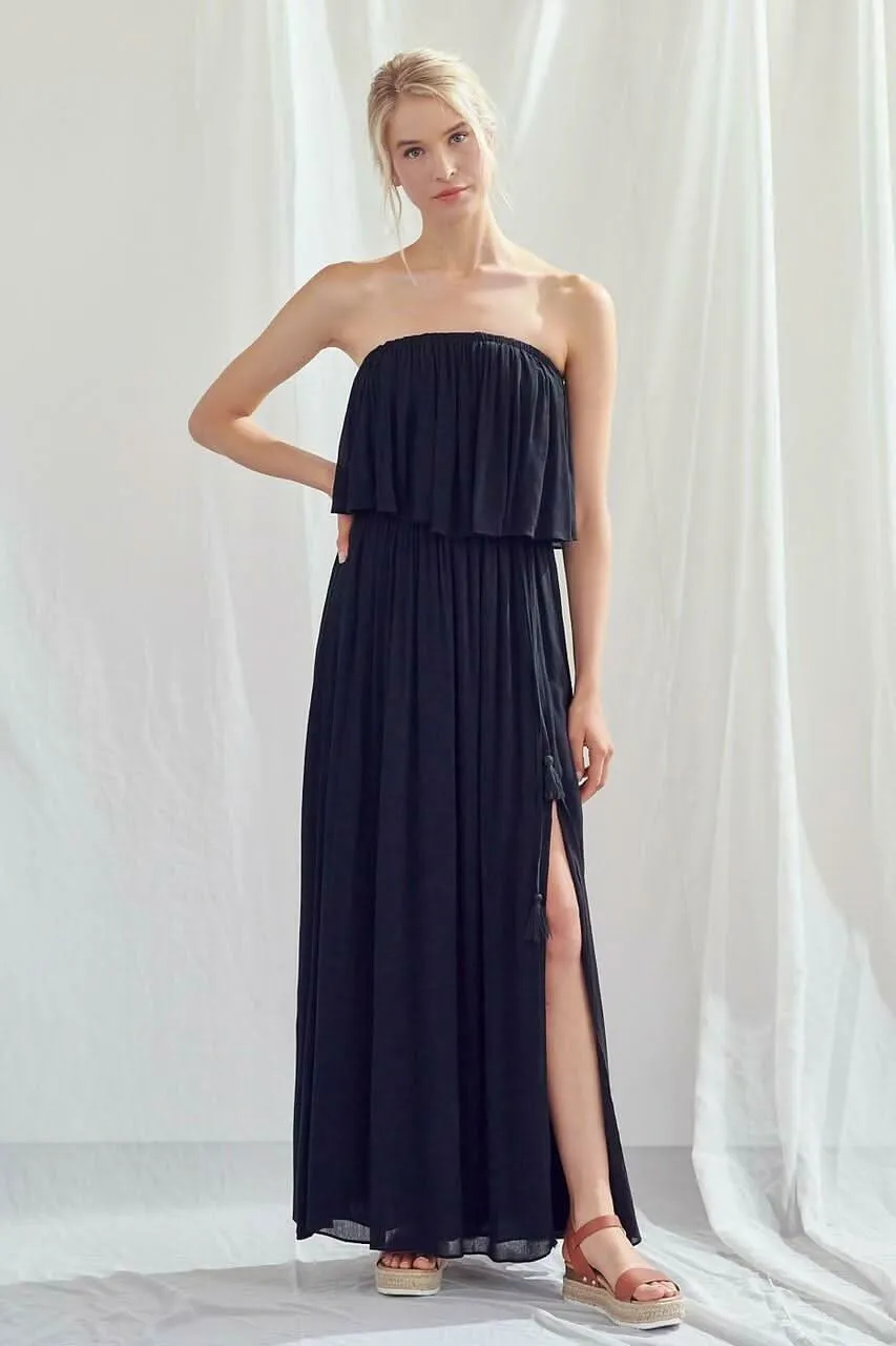 Monaco Black Strapless Maxi Dress sold by Boho Pink
