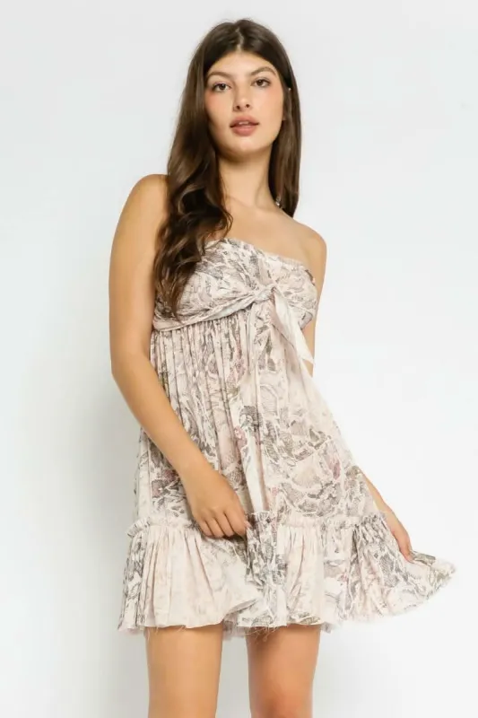 Canyon Sunset Taupe Snake Strapless Mini Dress sold by Boho Pink