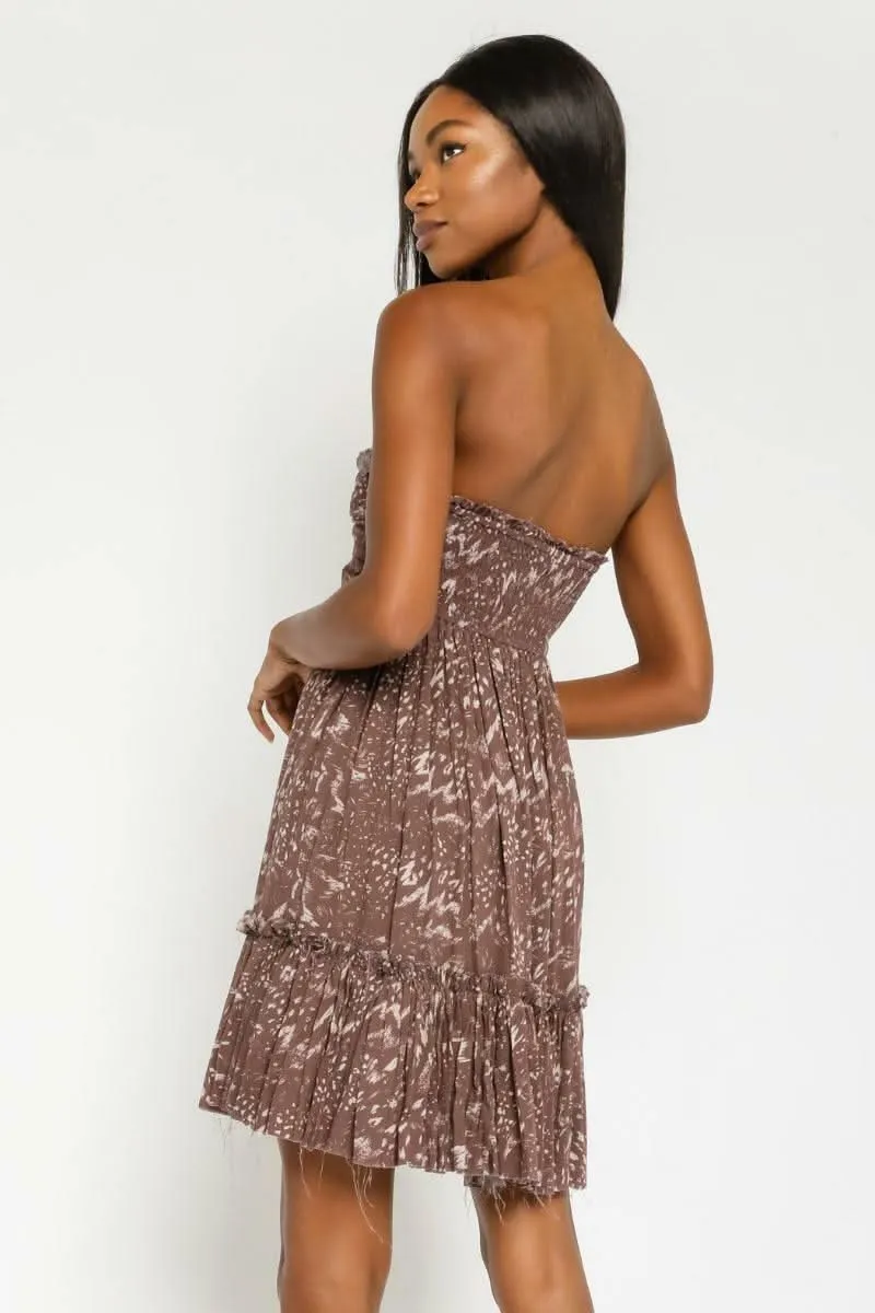 Canyon Sunset Etched Espresso Strapless Mini Dress sold by Boho Pink product image thumbnail 3